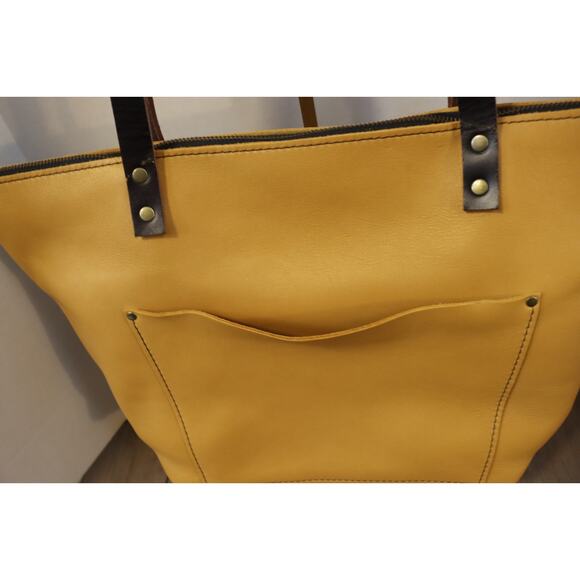 Portland Leather Yellow Tote Bag Large Double Handle Shoulder Bag - Picture 3 of 16